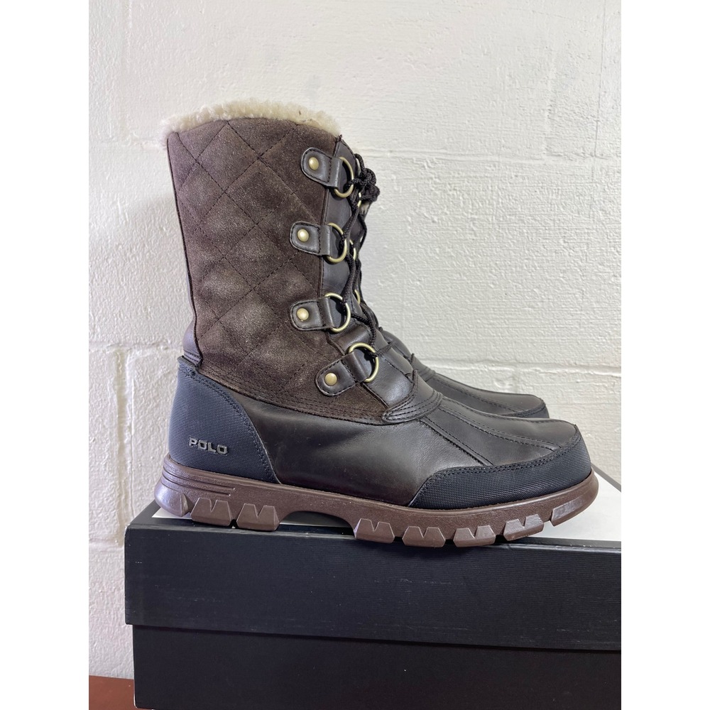 Polo Ralph Lauren Elias Brown Leather Shearling Quilted Boots Men's 10.5 D